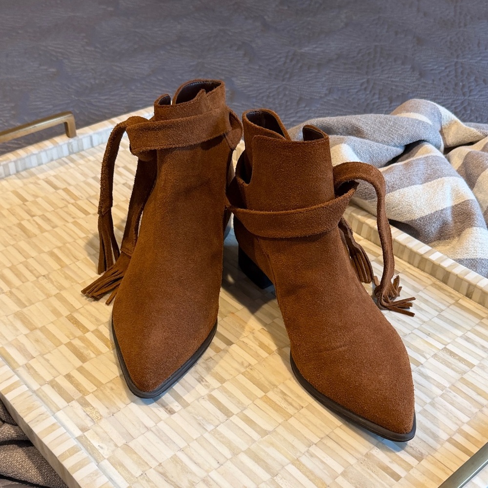 Schultz Suede Ankle Booties with Tassel Wrap